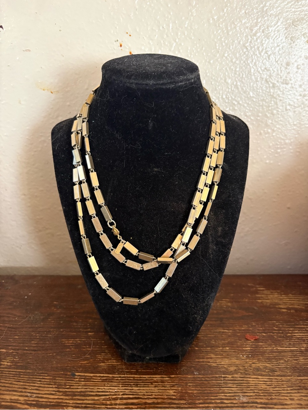 MONET geometric Rectangular Chain Gold Tone Long Necklace 27” Layering
